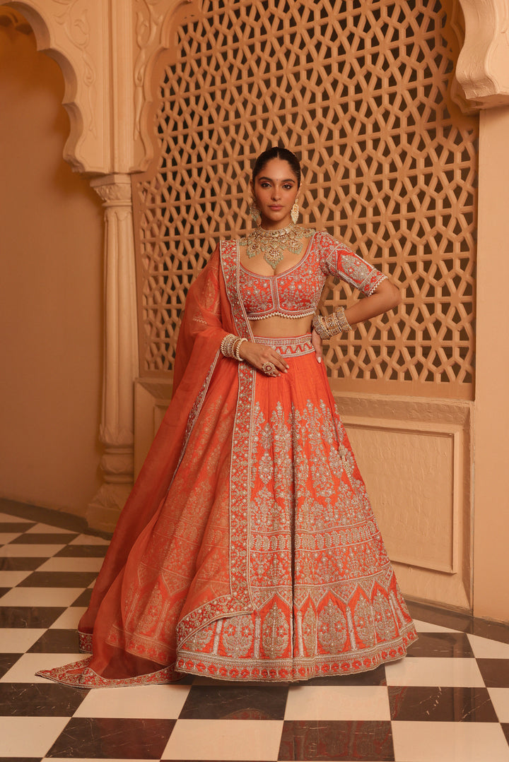 faizah orange lehenga with blouse and dupatta