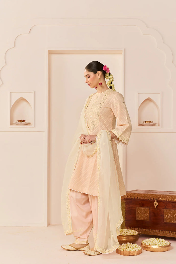 Nida - Carnation Pink Short Choga With Farshi Salwar and dupatta