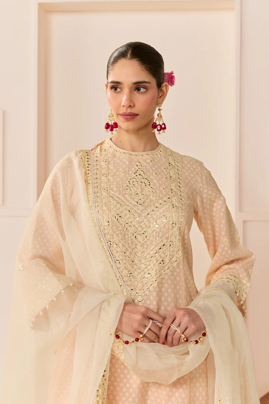 Nida - Carnation Pink Short Choga With Farshi Salwar and dupatta