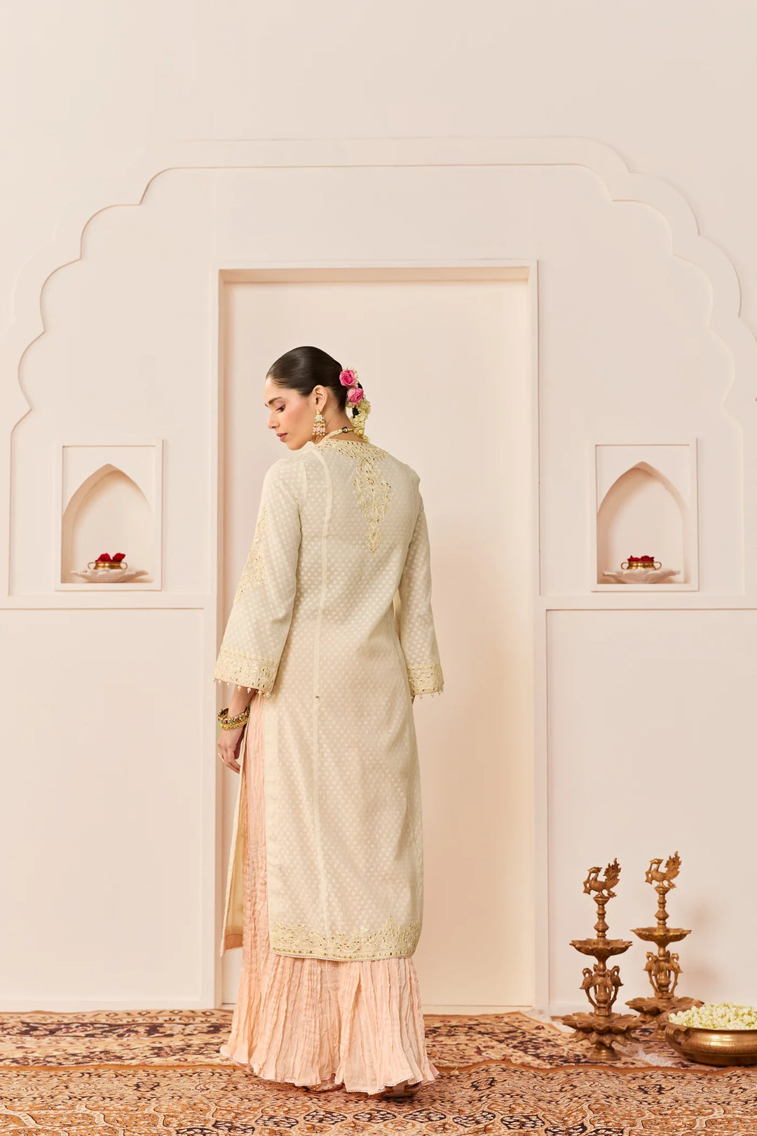 Ruhani -daisy Ivory Long Kurta With Skirt And Dupatta