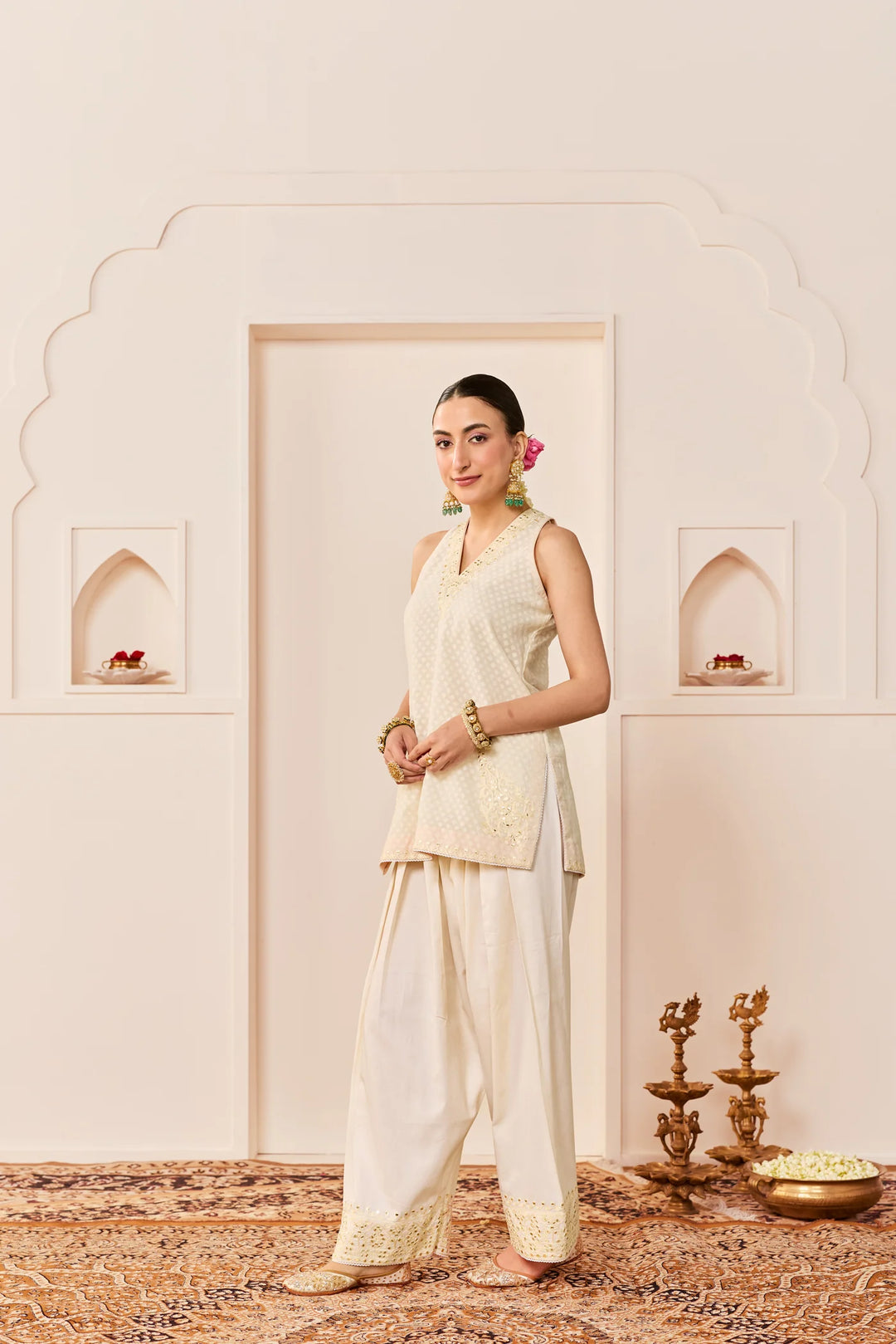Miral - Daisy Ivory Short Kurta With Farsi Salwar