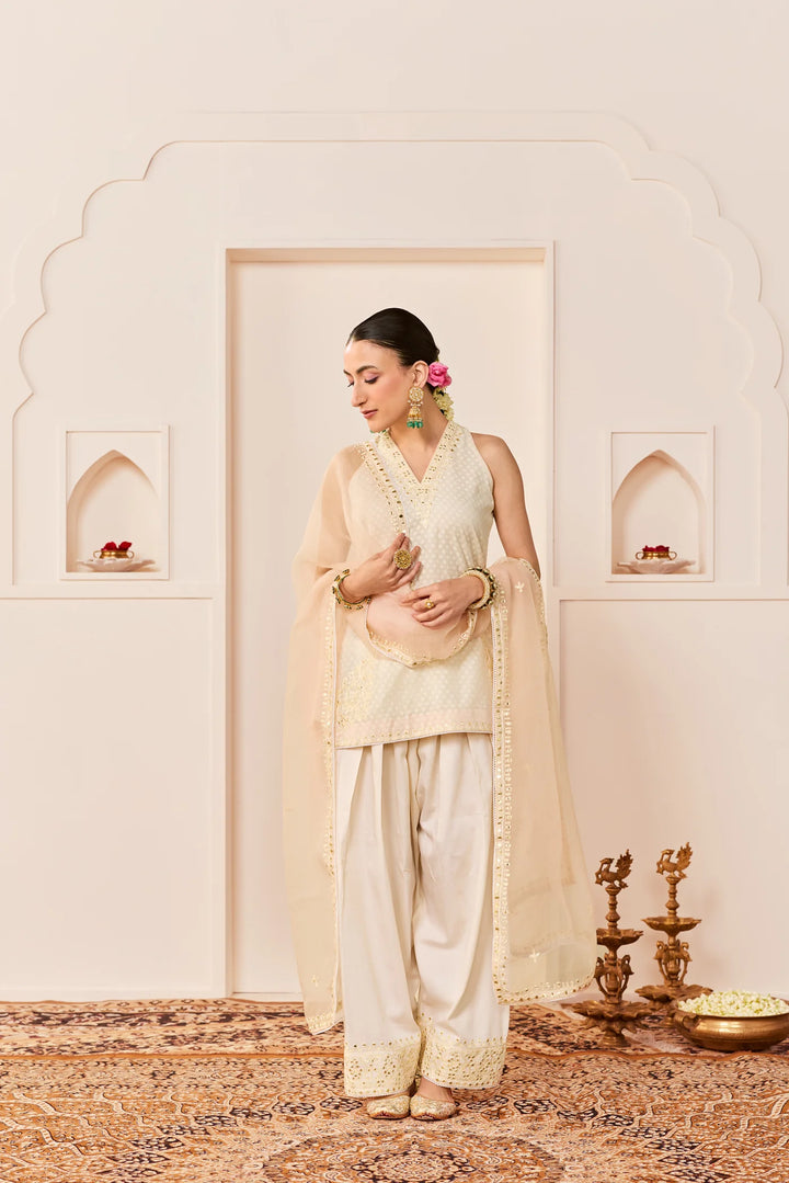 Miral - Daisy Ivory Short Kurta With Farsi Salwar