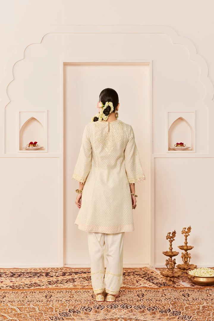Nida - Daisy Ivory Short Choga With Farshi Salwar and dupatta