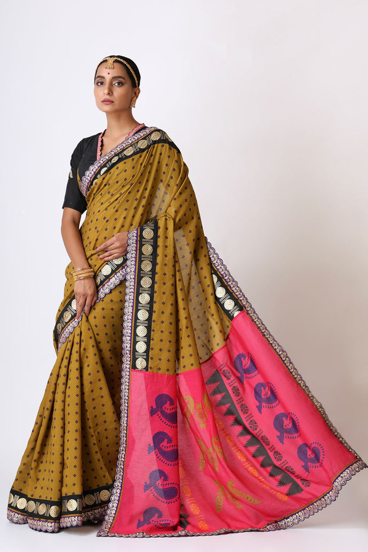 smriti olive black saree