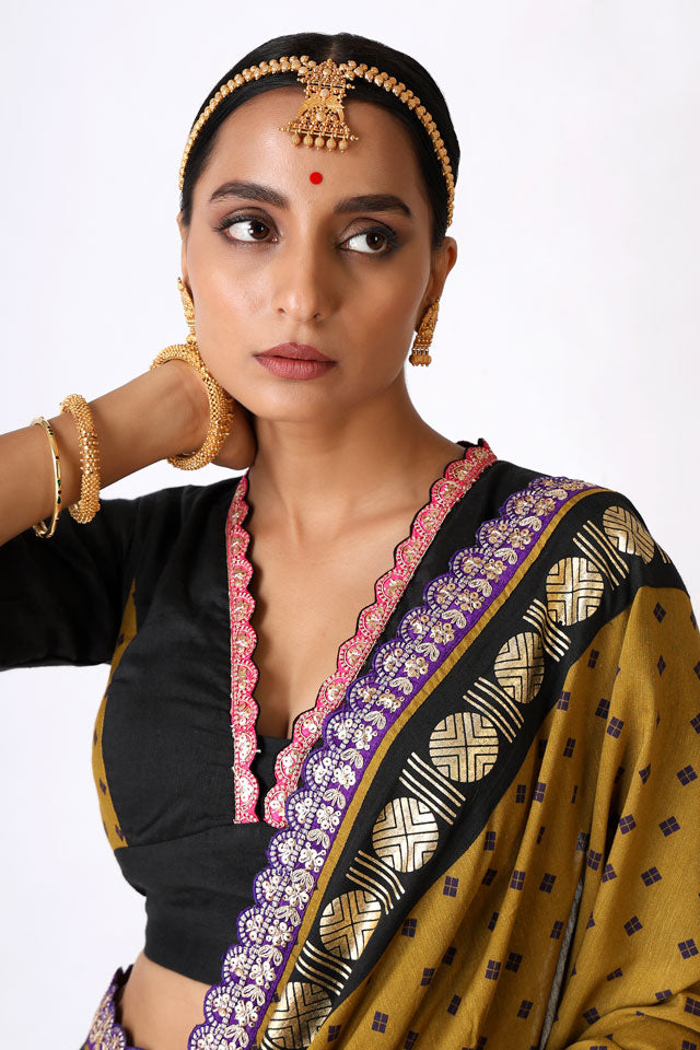 smriti olive black saree