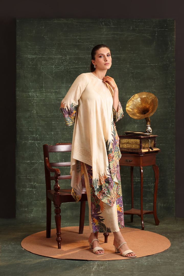 kaira embellished asymmetric kurta set