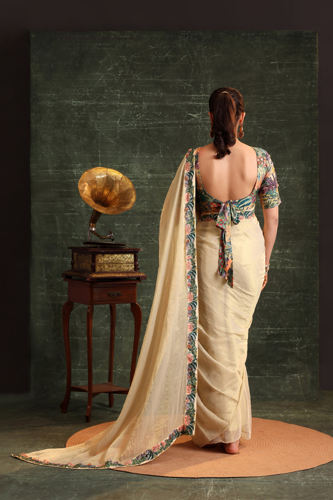 kaira embellished pre-stitched saree set