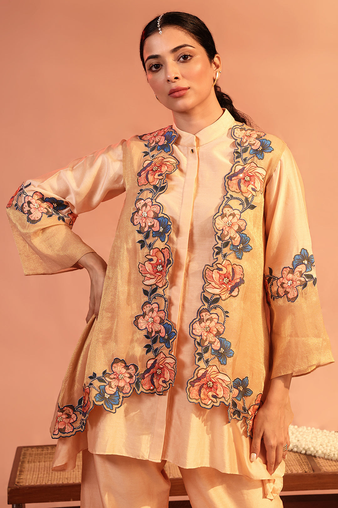 sadira embroidered kura set with jacket