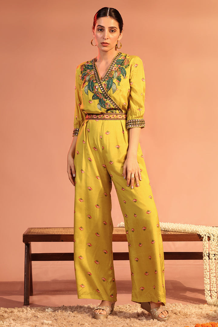 tamaya embellished overlap jumpsuit with belt