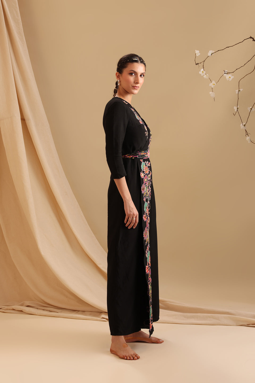 aarani applique overlap jumpsuit with belt