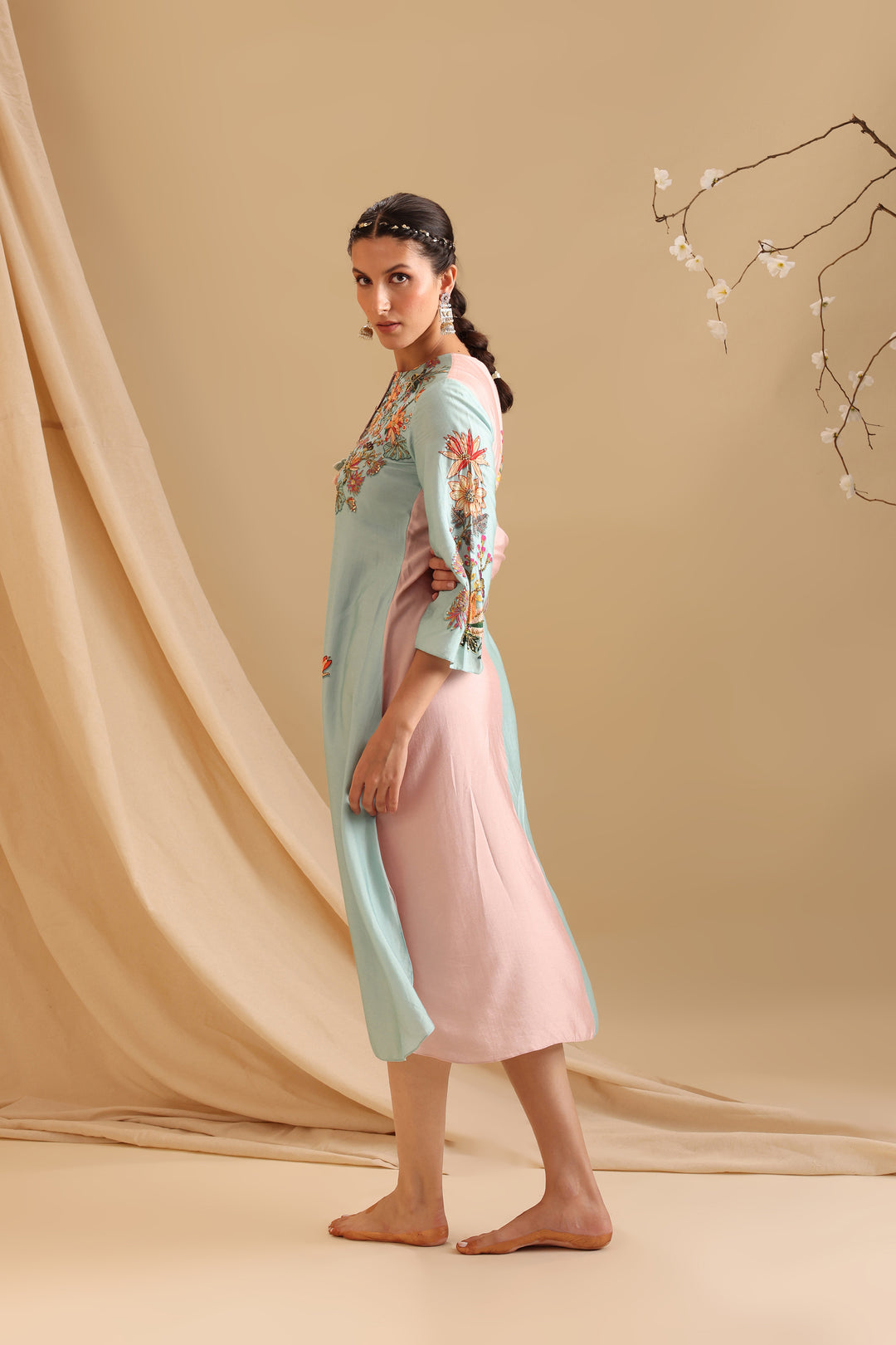 aarani embellished colorblock dress