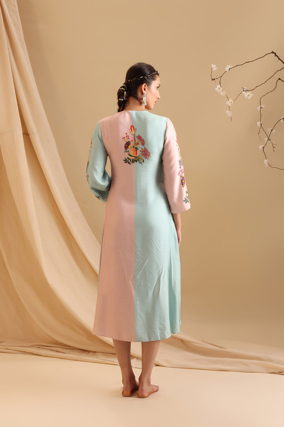 aarani embellished colorblock dress