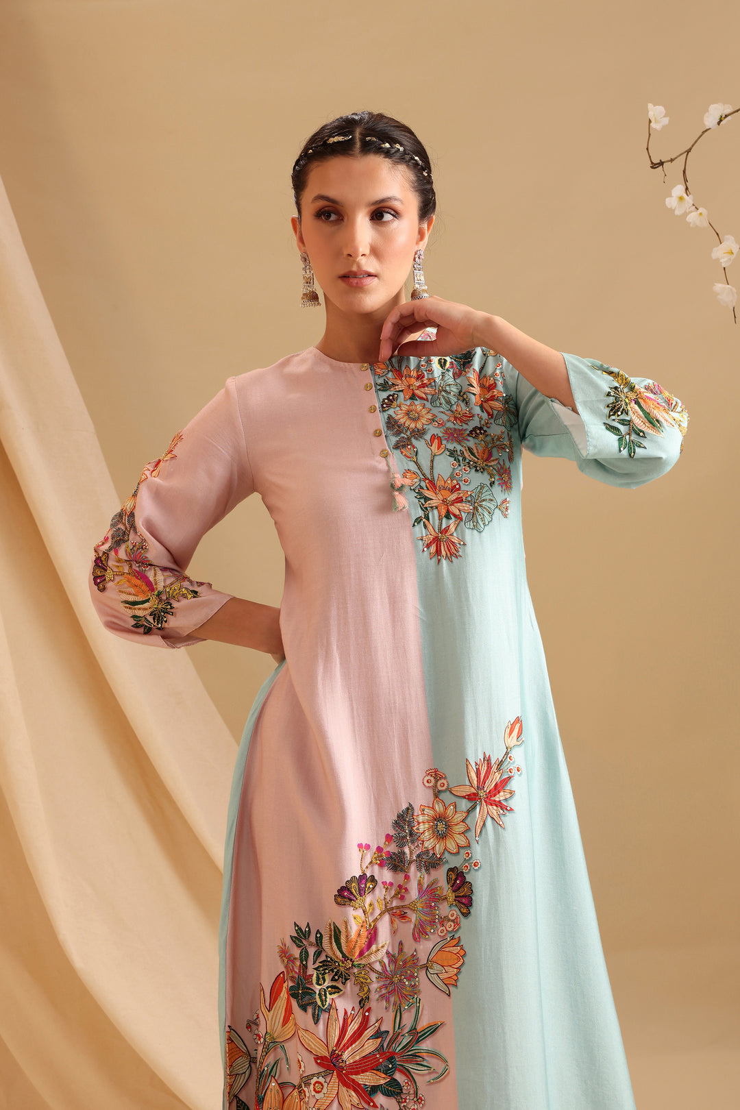 aarani embellished colorblock dress