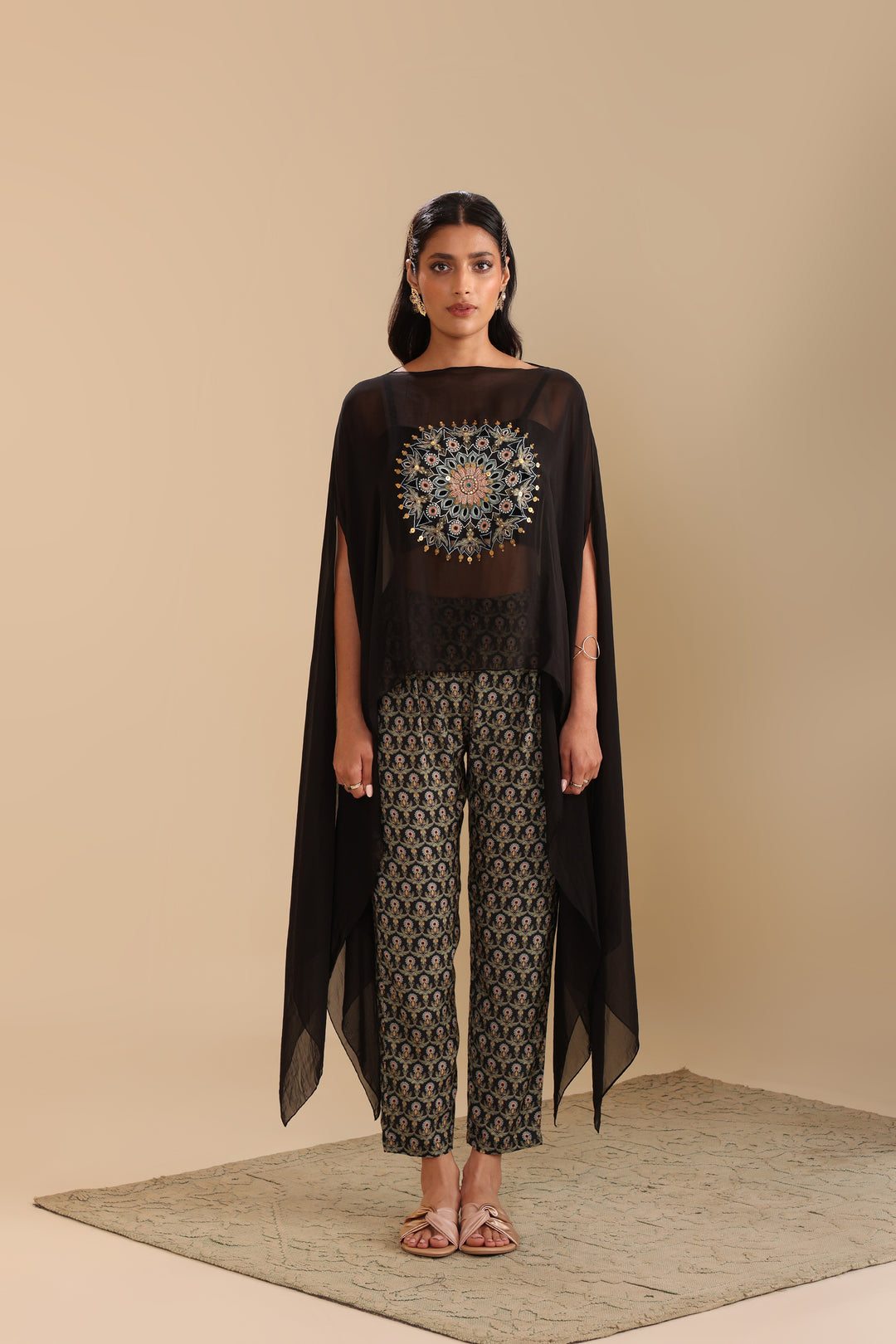 eraya printed jumpsuit with cape