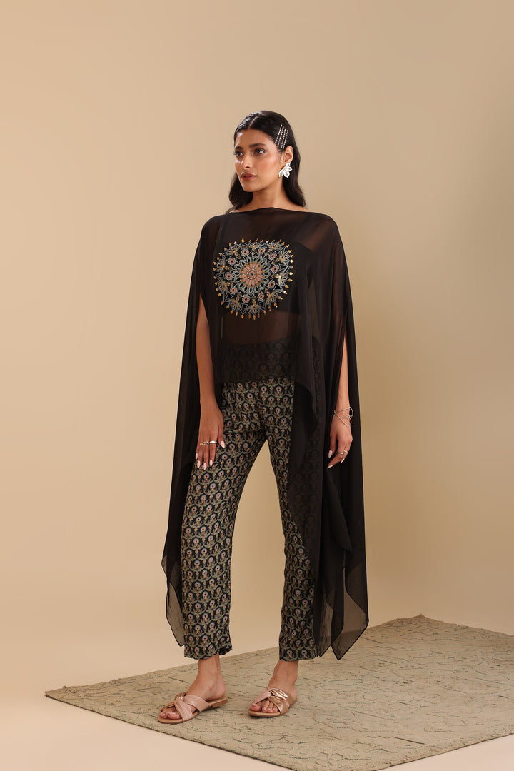 eraya printed jumpsuit with cape