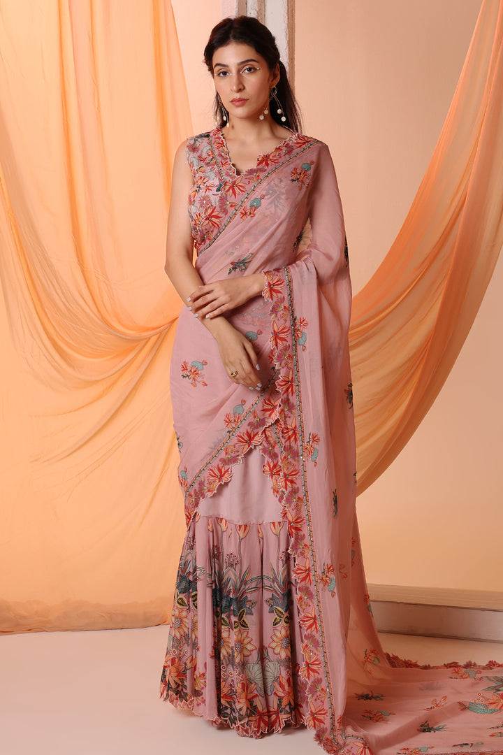 aarani embroidered pre-stitched saree set