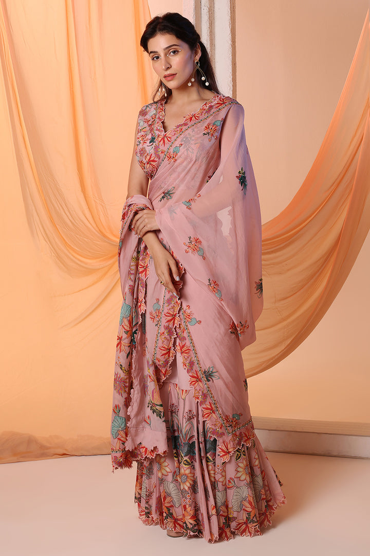 aarani embroidered pre-stitched saree set