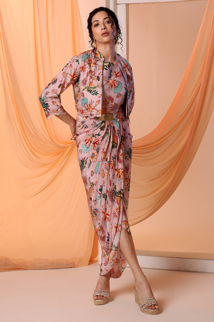 arani printed drape  dress set