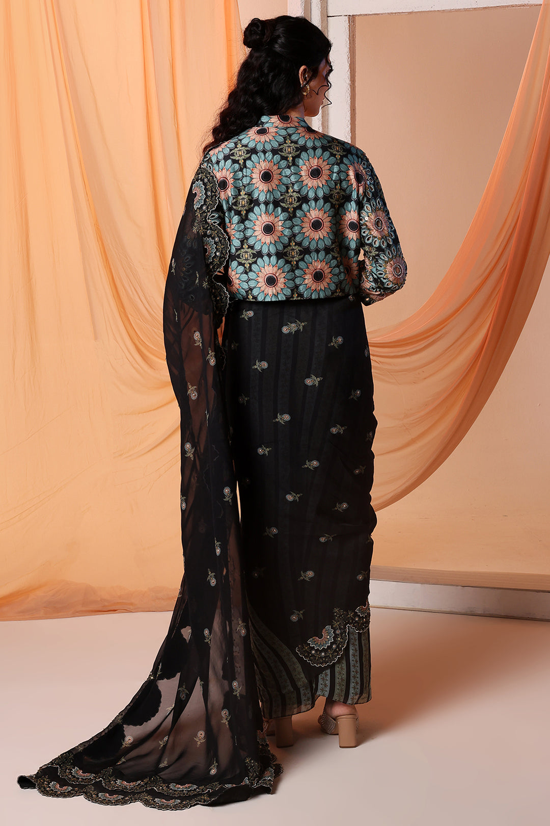 eraya embroidered pre-stitched saree set