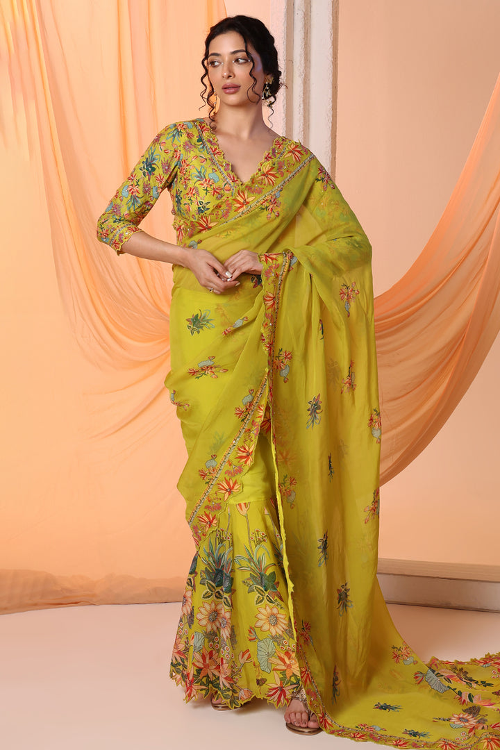 aarani embroidered pre-stitched saree set