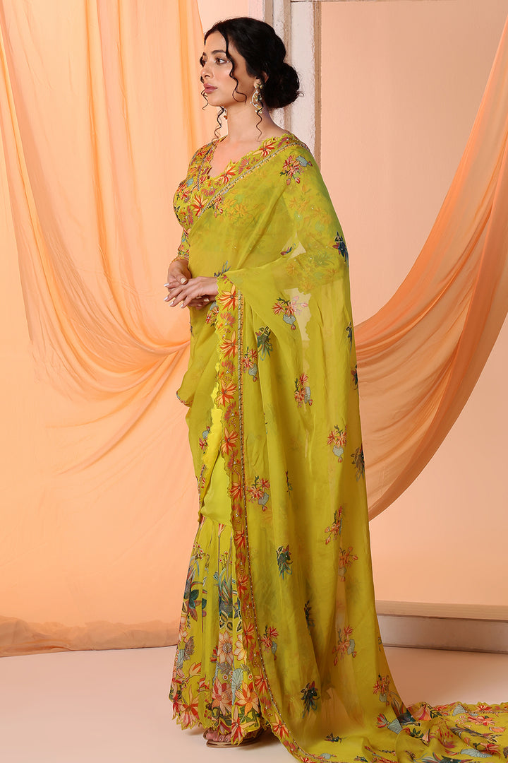 aarani embroidered pre-stitched saree set