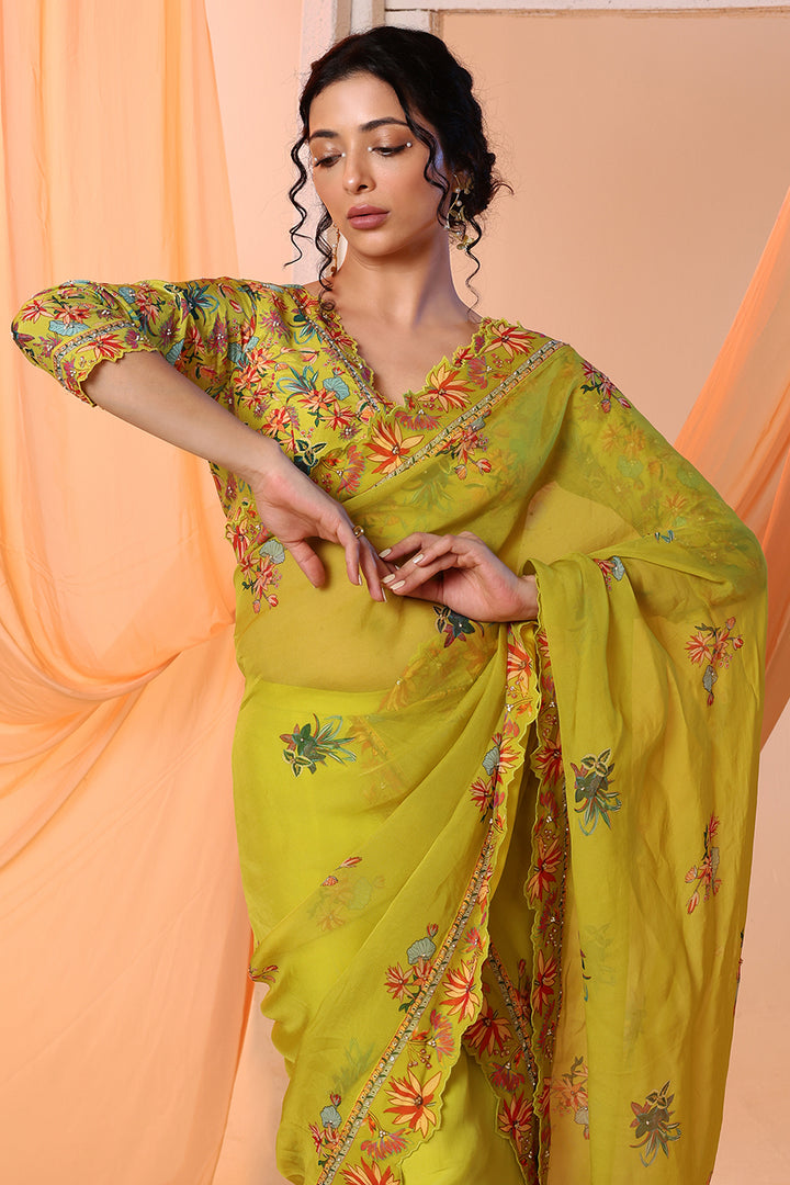 aarani embroidered pre-stitched saree set