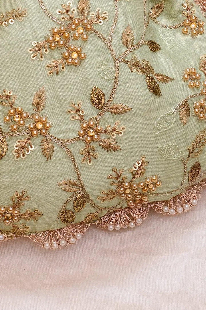 Sage Pearl Embroidered Potli