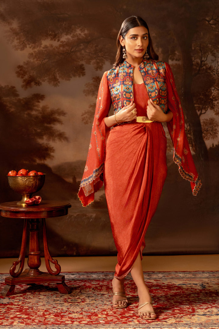 orani embroidered drape dress set