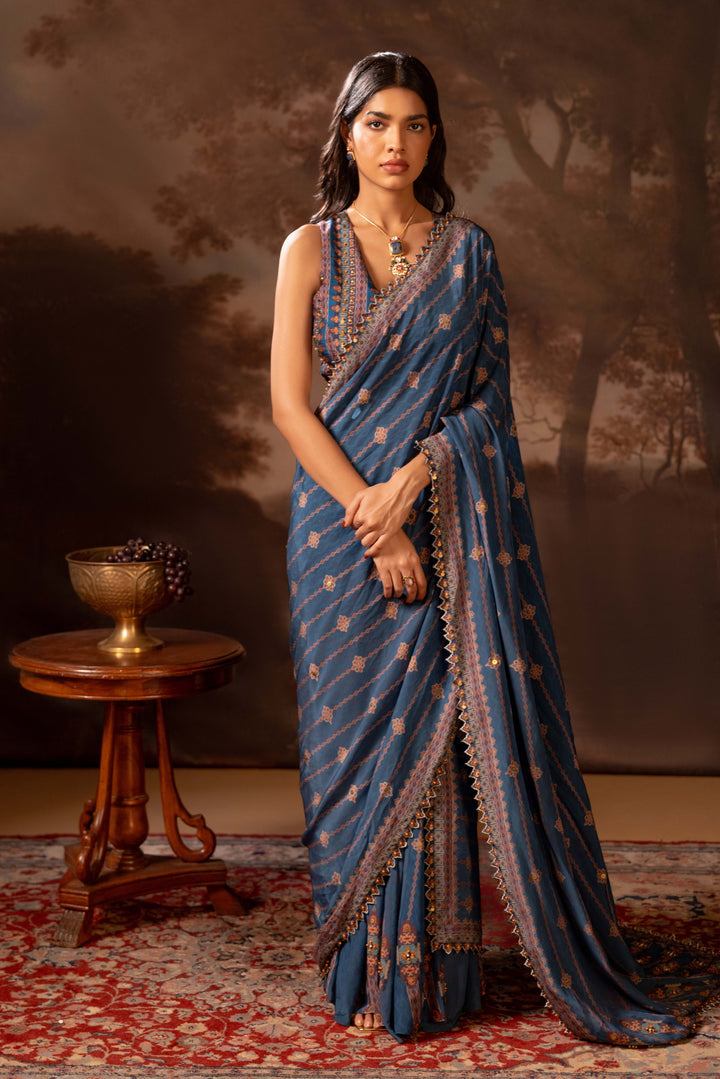 orani embroidered pre draped saree