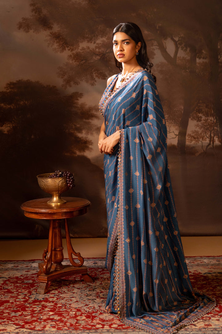 orani embroidered pre draped saree