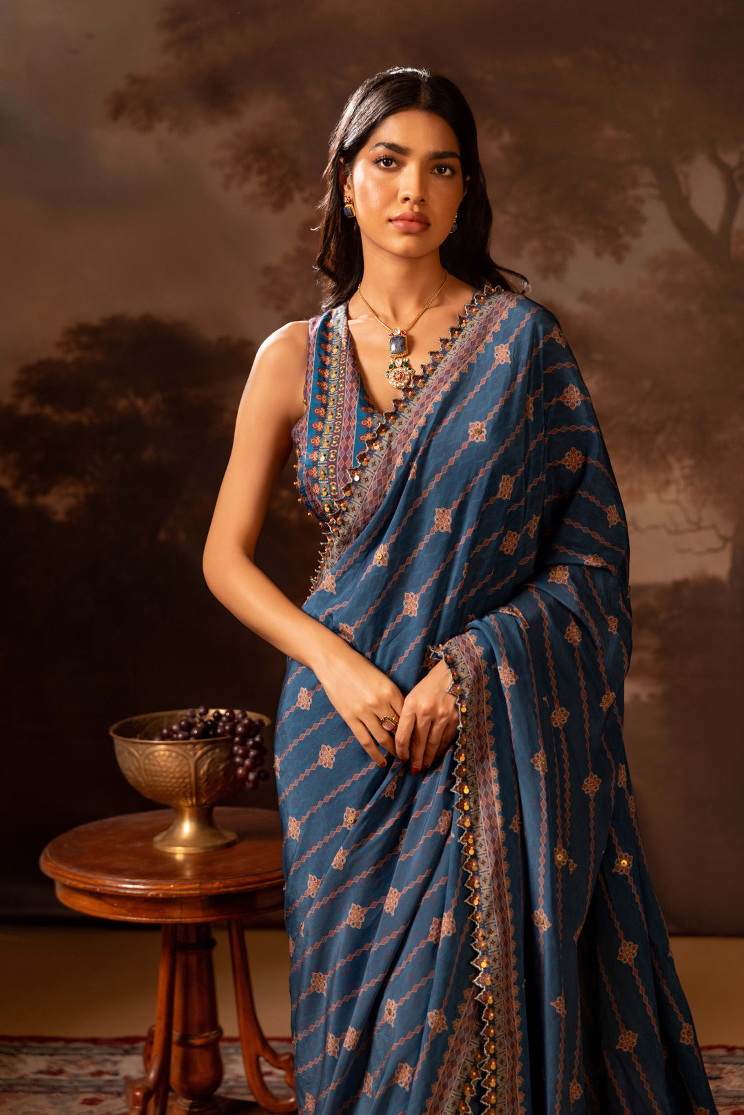 orani embroidered pre draped saree