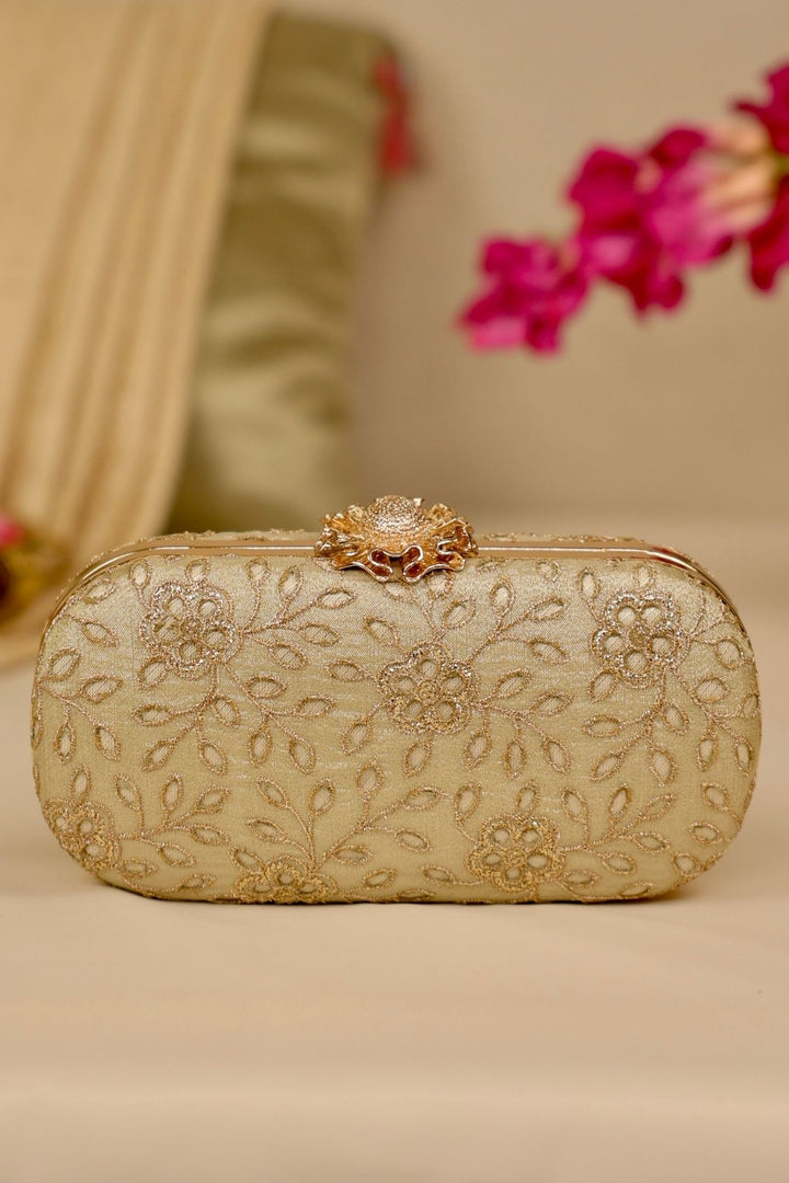 tarang cutwork capsule clutch-light gold