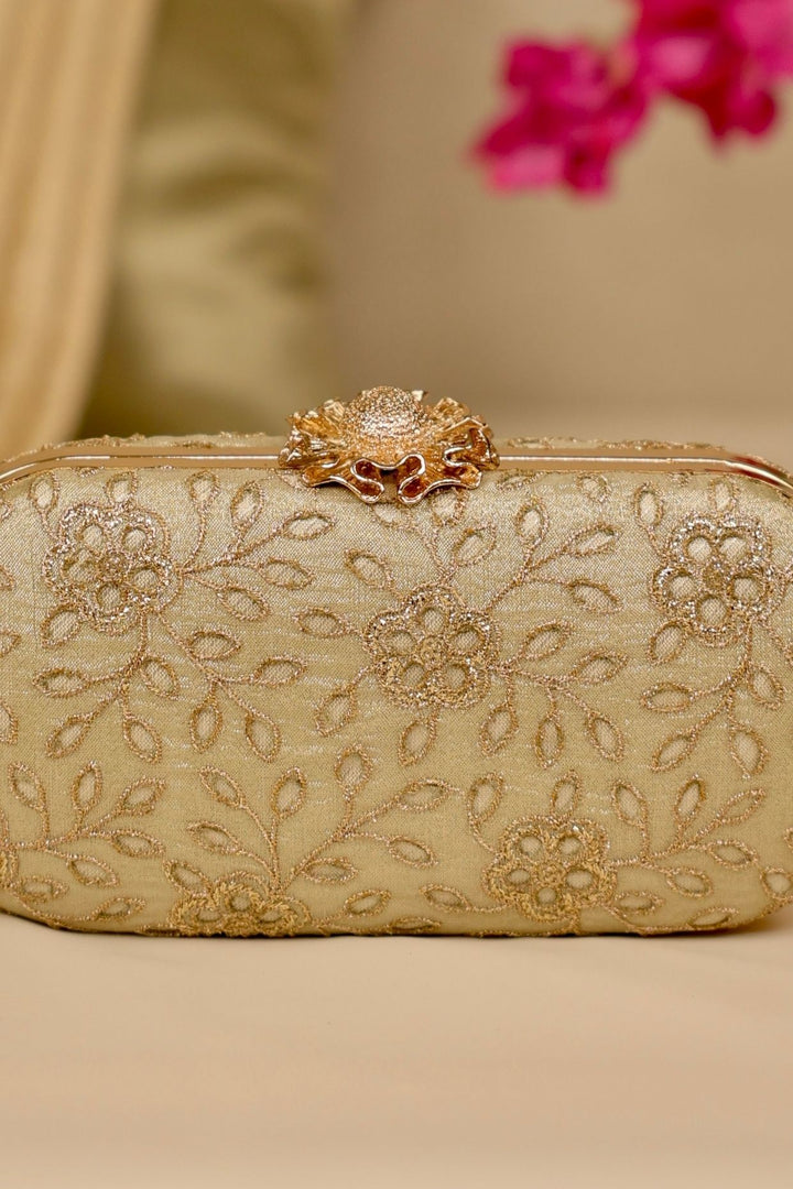 tarang cutwork capsule clutch-light gold