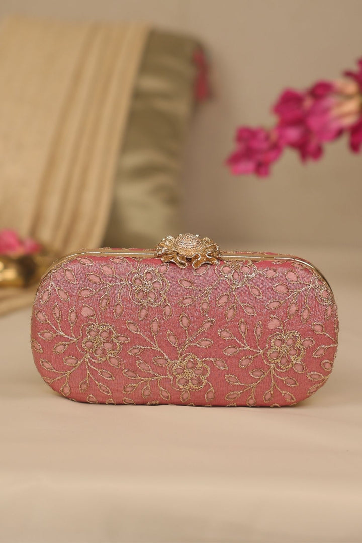 tarang cutwork capsule clutch-pink