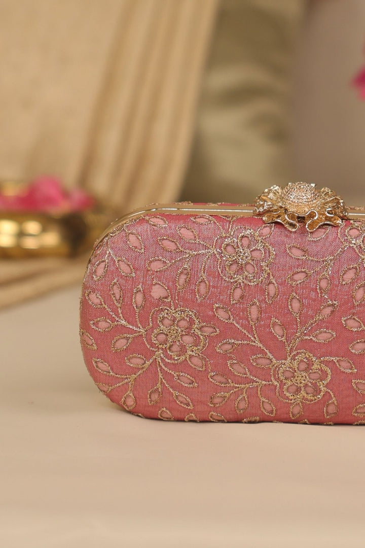 tarang cutwork capsule clutch-pink