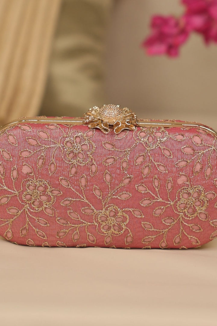 tarang cutwork capsule clutch-pink