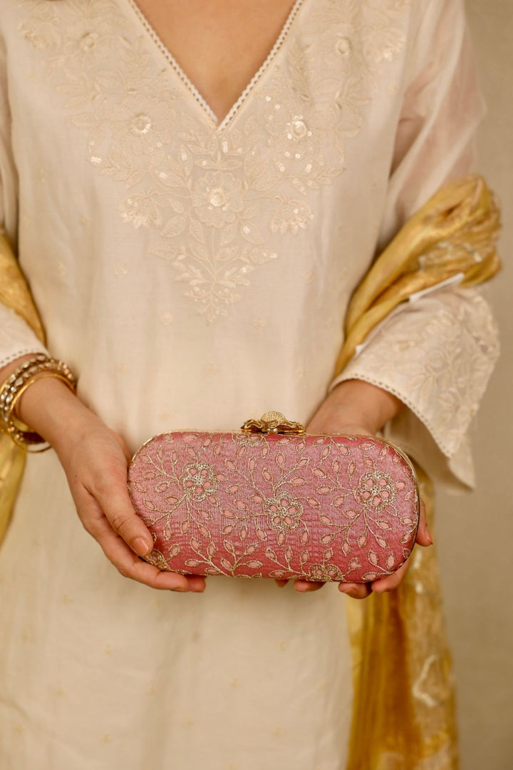 tarang cutwork capsule clutch-pink