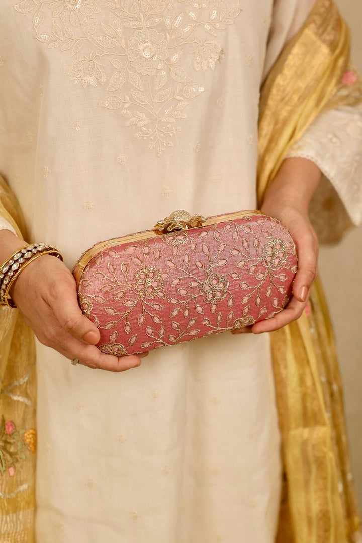 tarang cutwork capsule clutch-pink
