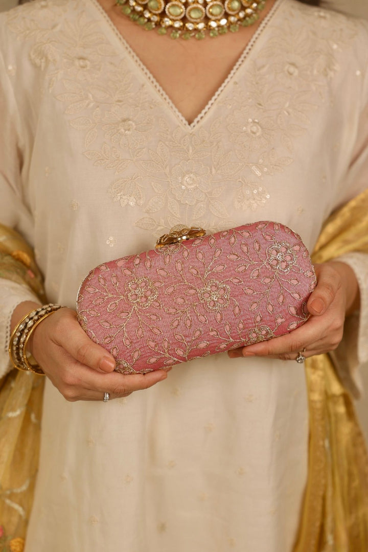 tarang cutwork capsule clutch-pink