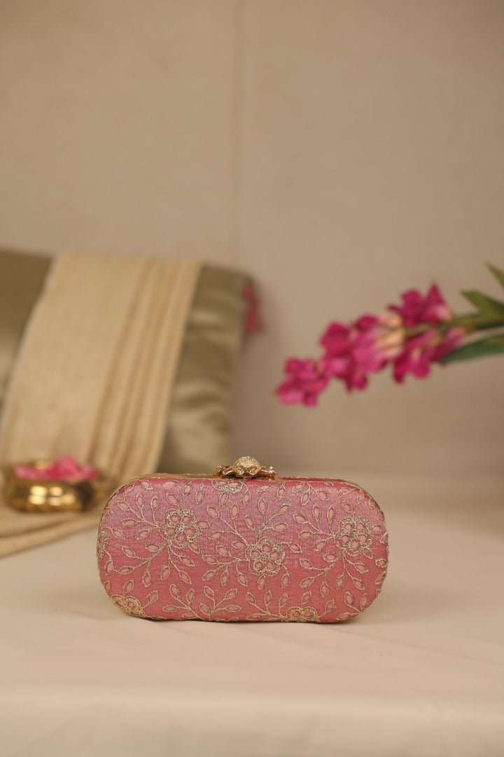 tarang cutwork capsule clutch-pink