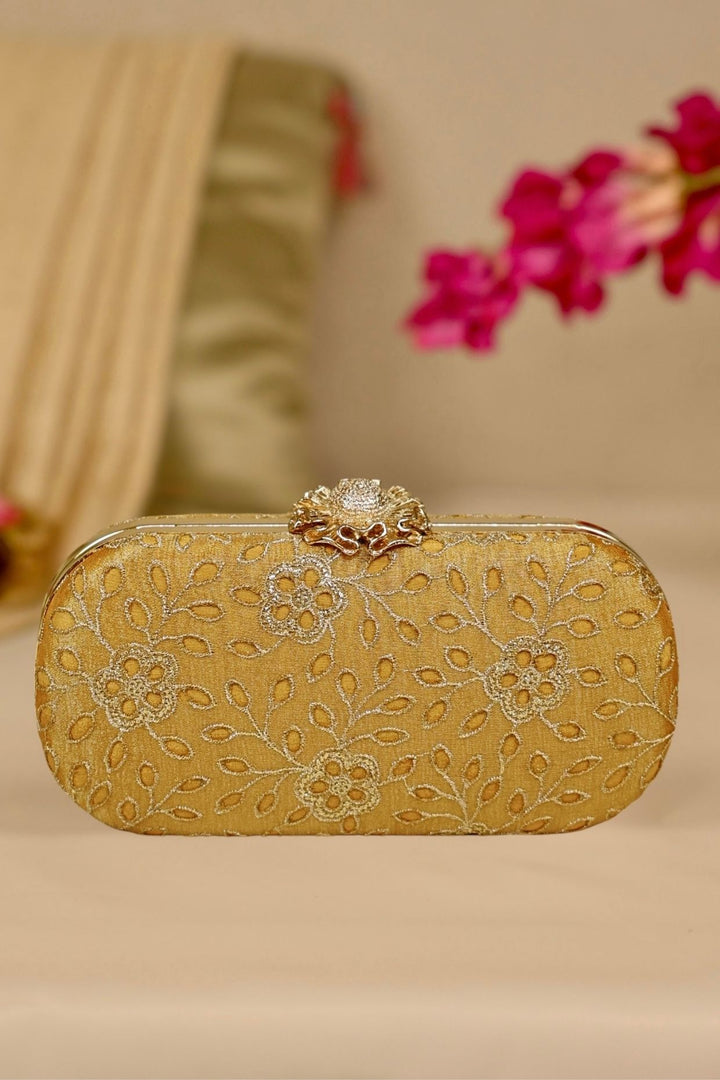 tarang cutwork capsule clutch-mustard