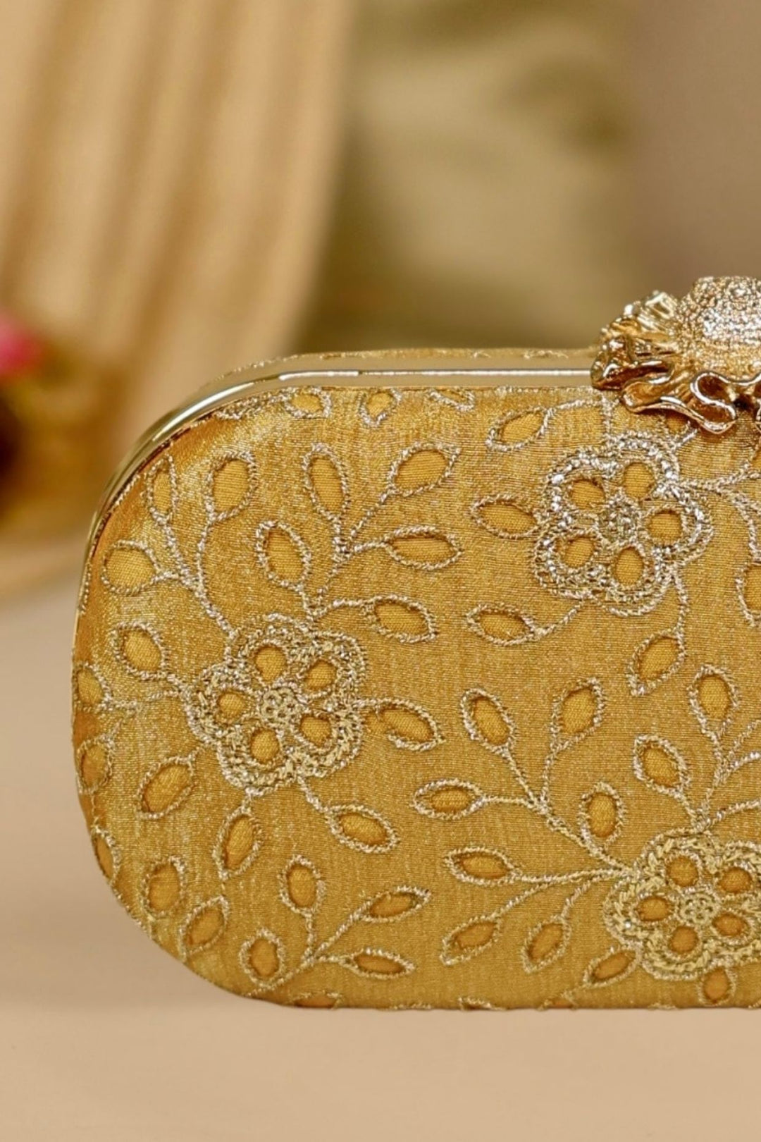 tarang cutwork capsule clutch-mustard