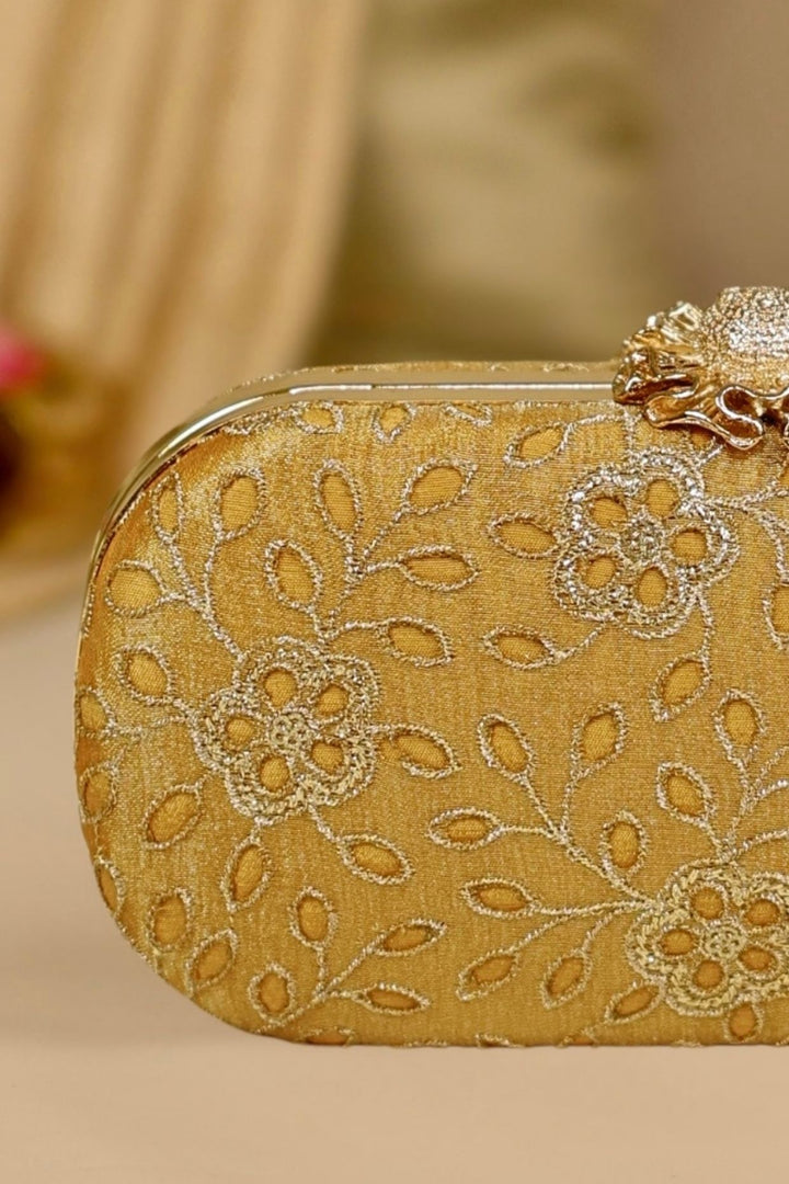 tarang cutwork capsule clutch-mustard