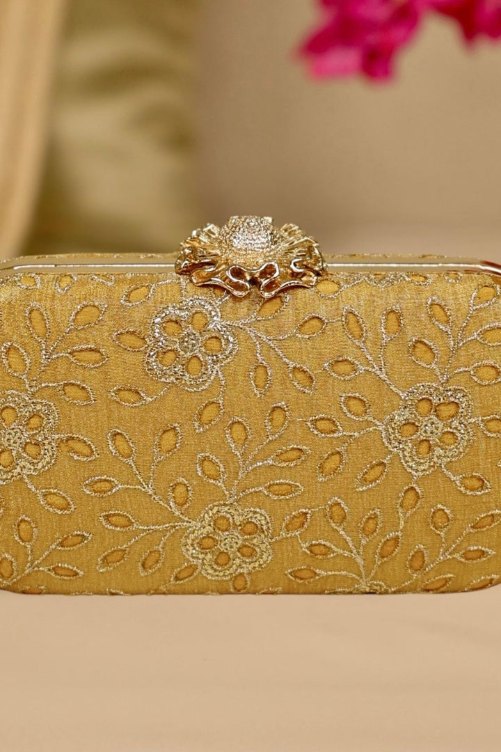 tarang cutwork capsule clutch-mustard