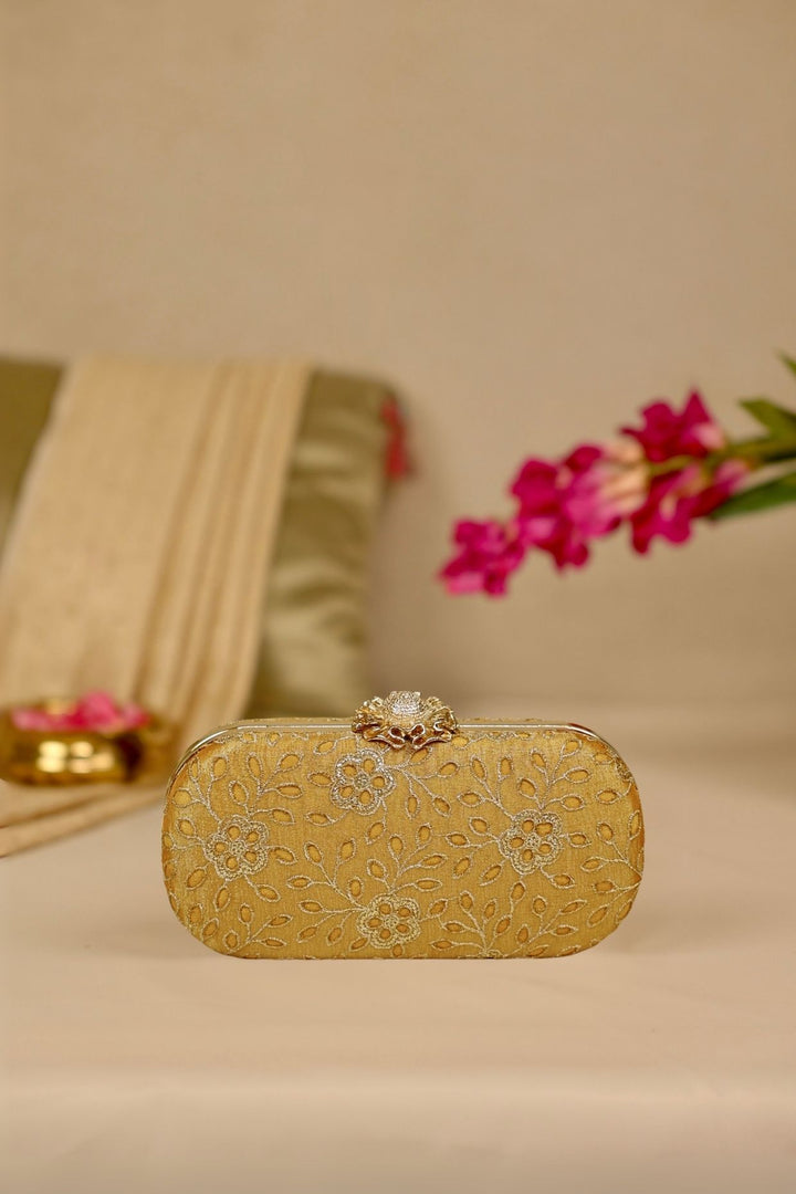 tarang cutwork capsule clutch-mustard