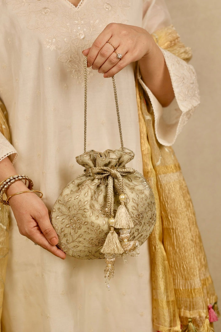tarang cutwork potli-light gold