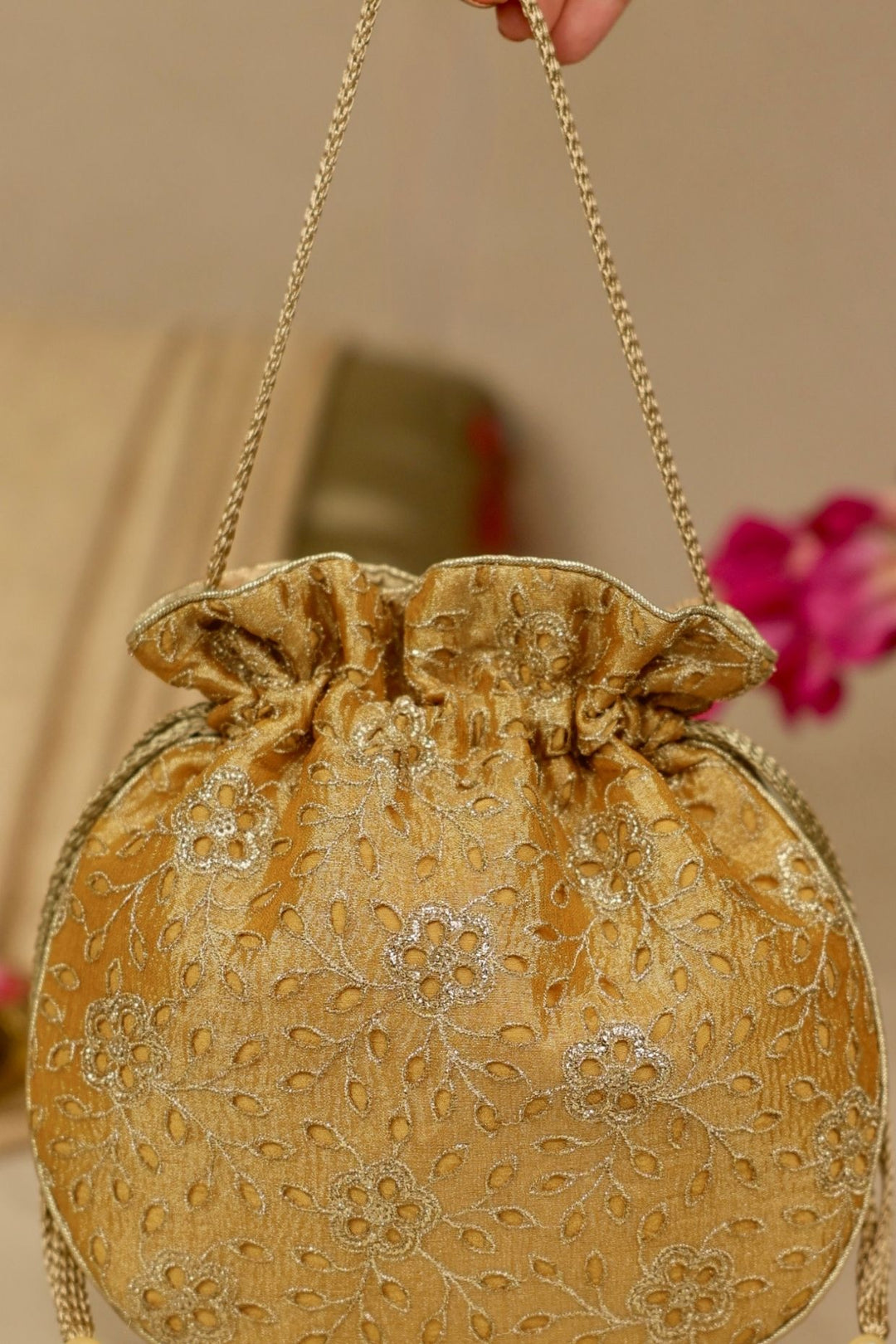 tarang cutwork potli-mustard