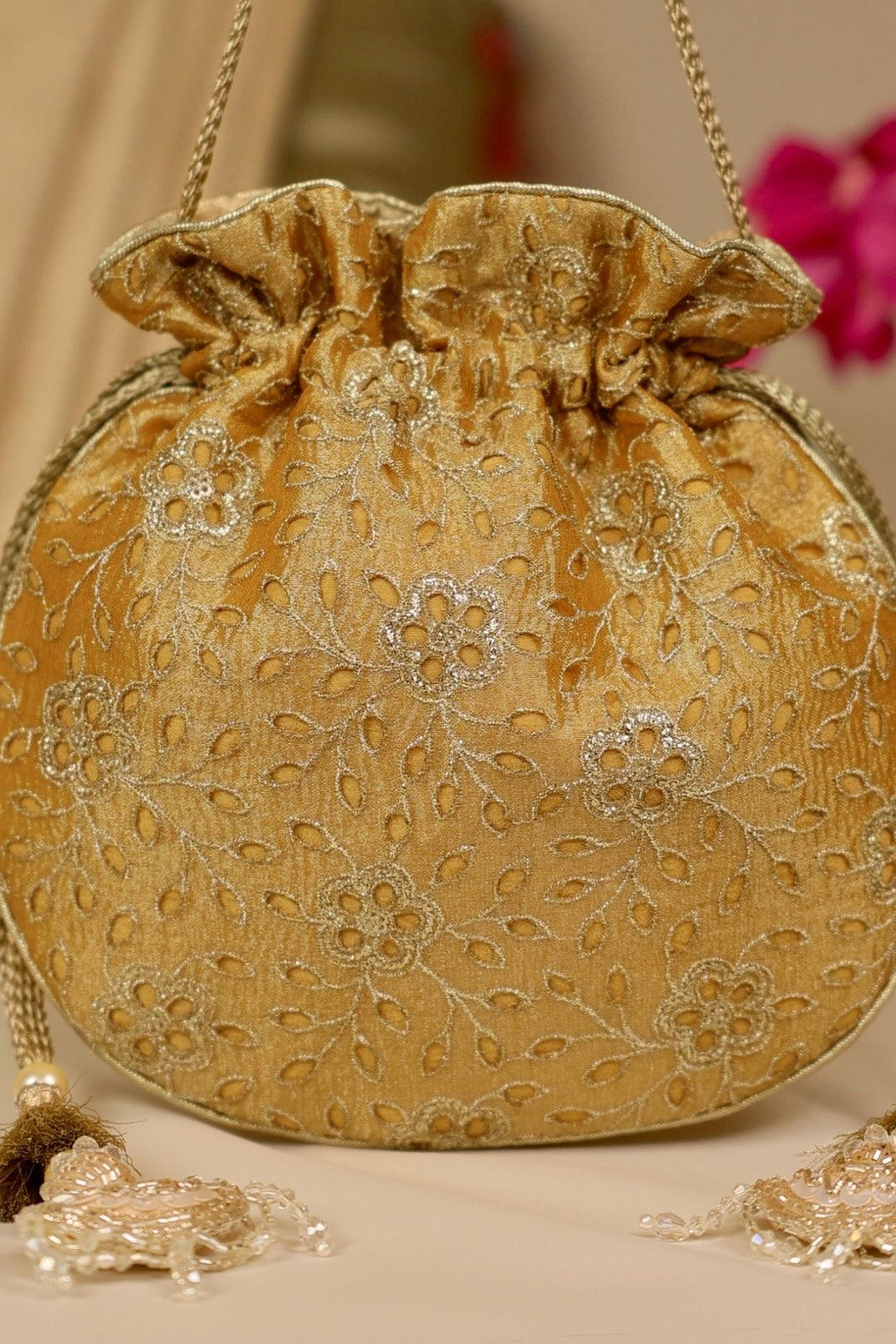 tarang cutwork potli-mustard