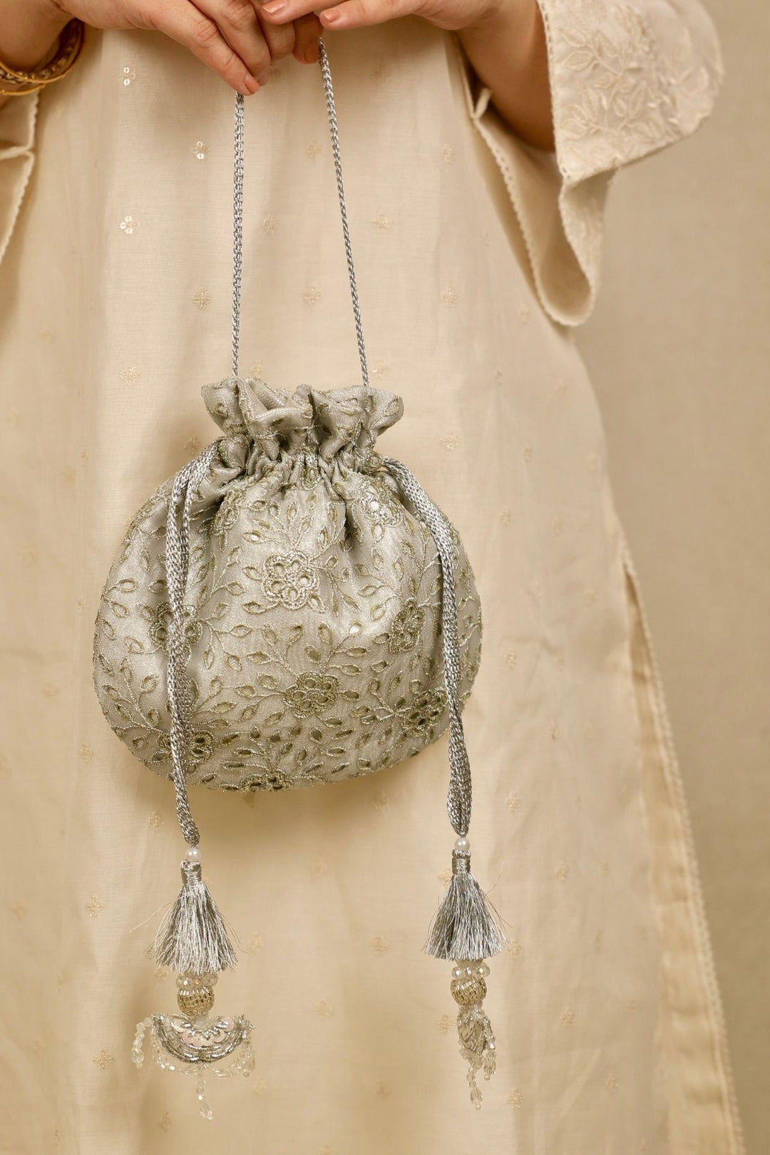 tarang cutwork potli-silver