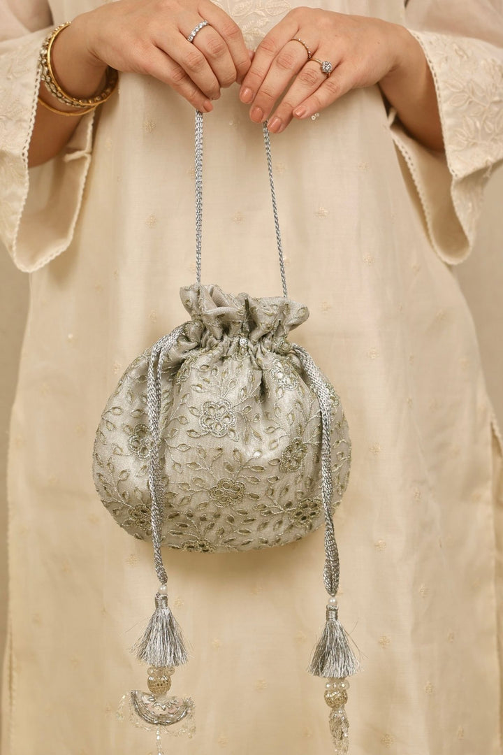 tarang cutwork potli-silver